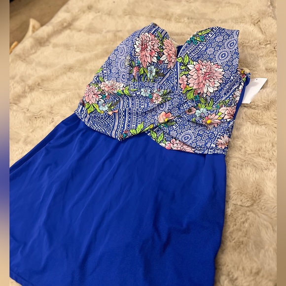 Swimsuits For All NWT Size 34 Draped Front Swimdress Blue Floral Modest - Picture 6 of 12